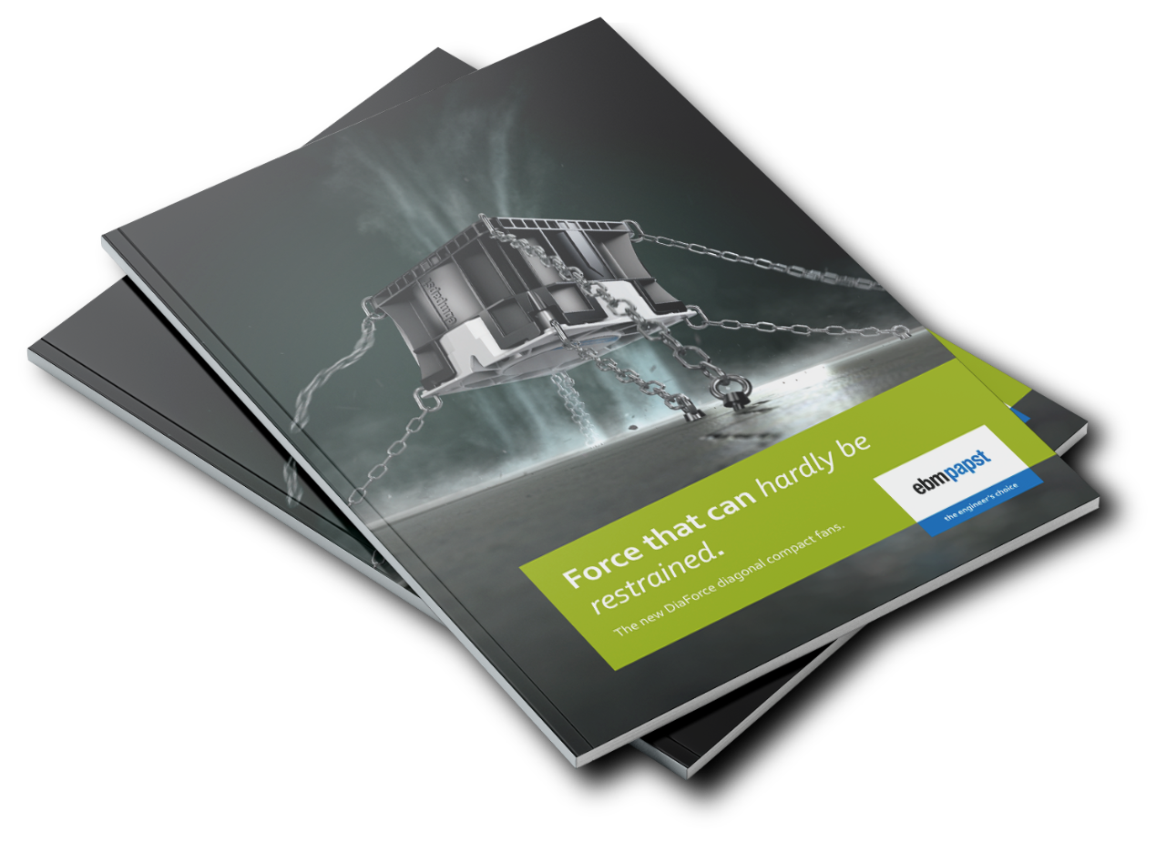 Two brochures entitled “Maximize performance even with sizes 630 and 710? Yes! AxiBlade – your ebm-papst solution”